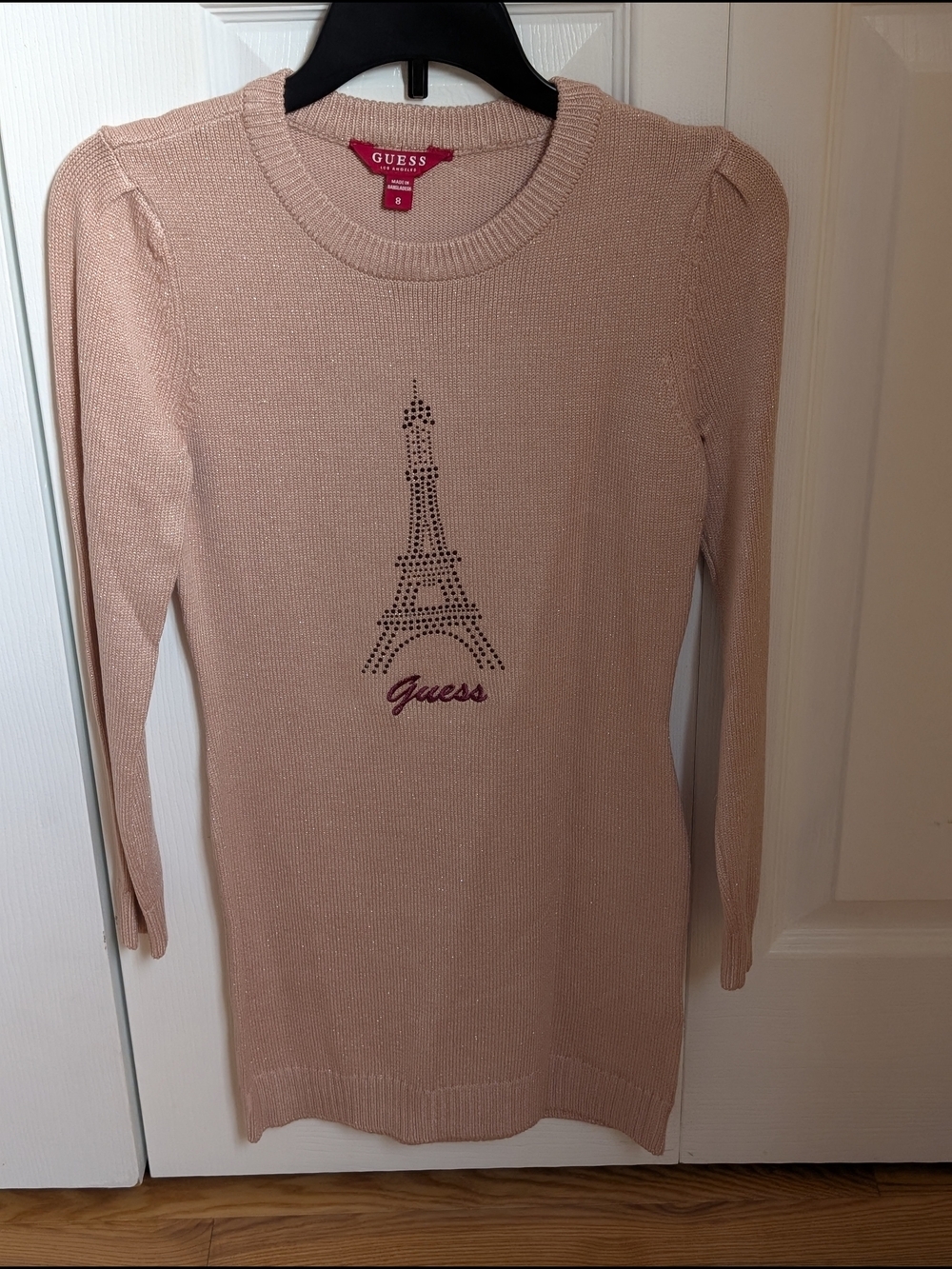 GUESS Dusty Pink Knit Eiffel Tower Sweater Dress
